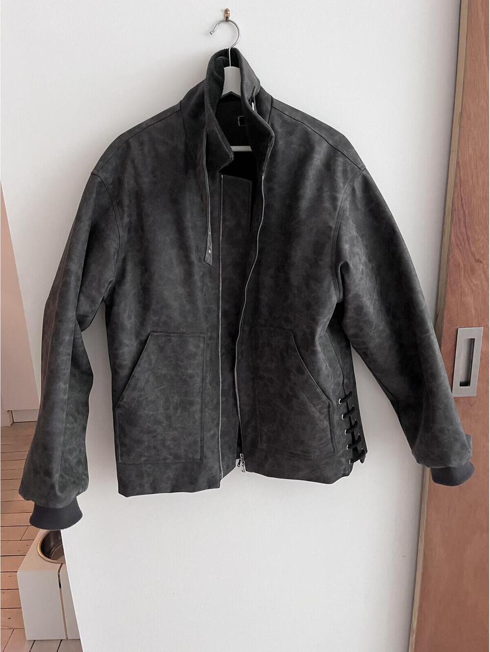 Nomia oversize faux leather bomber jacket with lace grommet detail